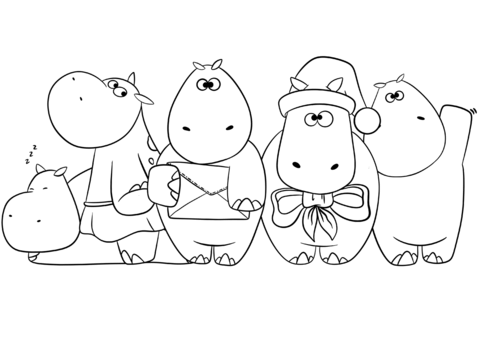 Hippos Friends Group Portrait Coloring Page